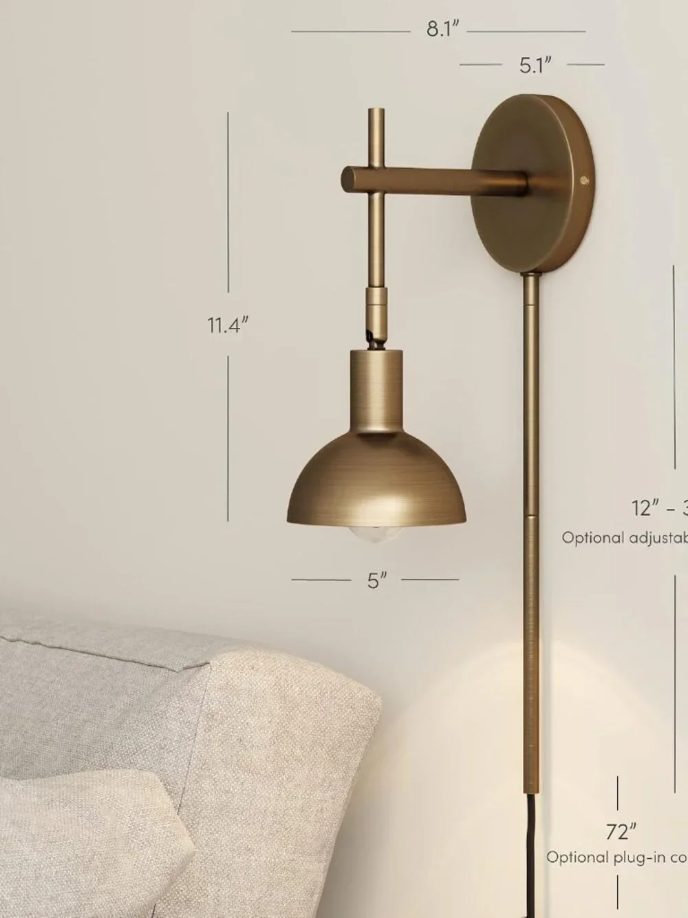 Nathan James Tamlin Vintage Brass Wall Light Fixture Wall Mounted 1-Light Lamp